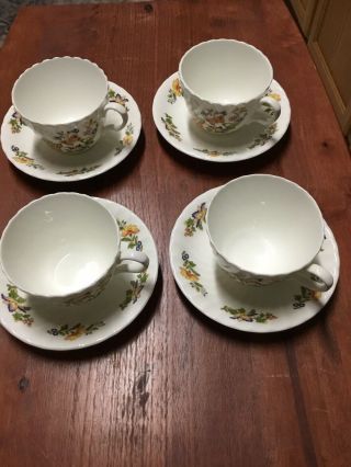 Aynsley Cottage Garden Swirl,  4 Cups & Saucers,  Bone China England