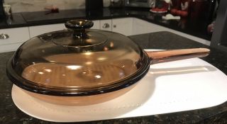 Corning Ware Visions 10 " Waffle Bottom Frying Pan Skillet With Pyrex Lid Amber