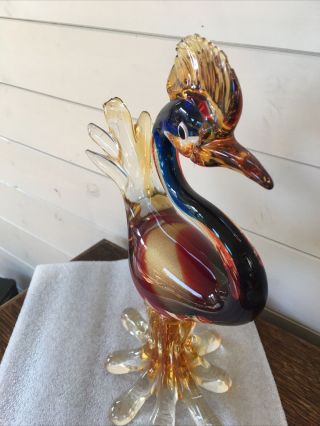 Murano Glass Bird Of Paradise Sculpture 28 Cm X 16cm Approx.  Blue/brown/red