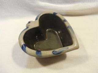 1996 Rowe Pottery Blue Salt Glaze Handled Heart Shaped Baking Dish