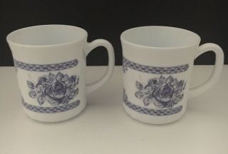 Set Of 2 Arcopal France Honorine Blue & White Coffee Tea Cups Mugs