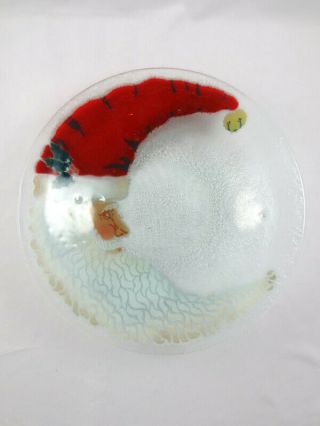 Peggy Karr Fused Art Glass Crescent Moon Santa Claus Christmas Bowl Plate