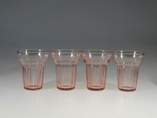 Set Of 4 Vintage Hocking Glass Company Pink Queen Mary Water Tumblers C.  1930