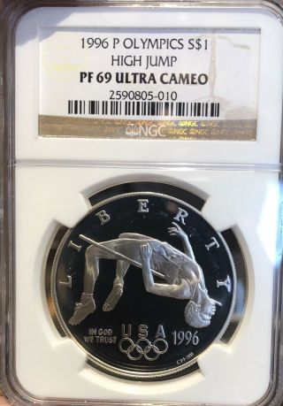1996 - P $1 Olympics High Jump Silver Dollar Ngc Pf69 Ultra Cameo