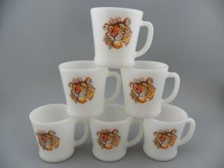 Vintage Fire King Esso Exxon Tiger Mugs Milk Glass Cup Gas Advertising Set Of 6