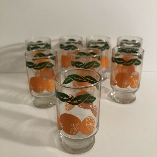 Vintage Anchor Hocking Stackable Orange Juice Glasses Set Of 8 Mcm Retro