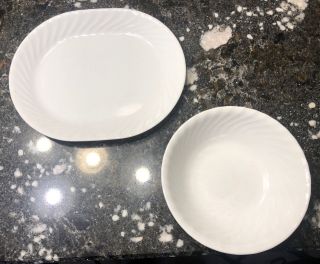Corelle Pattern: Enhancements White Oval Platter & Round Serving Bowl Made Usa