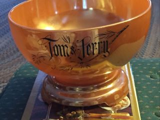 Fire King Tom & Jerry Lustre Ware Peach Punch Bowl / Stand From Mid 50 