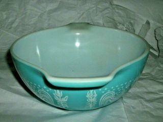 VINTAGE PYREX MIXING BOWL TURQUOISE AMISH PRINT 442 1 1/2 QT NO CHIPS OR CRACKS 2