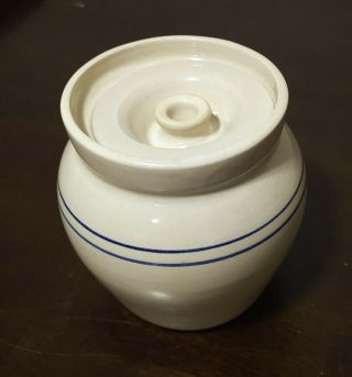 Yesteryears Pottery Marshall Texas Hand Turned 6 " Crock With Lid Blue Stripe