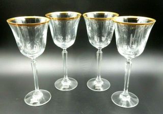 Set Of 4 Mikasa Wheaton Ts101 Gold Trim Lead Crystal 8.  25 " Tall Water Goblets