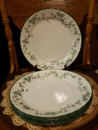 Corelle By Corning Callaway Set Of 7 Dinner Plates 10 - 1/8 " White With Green Ivy