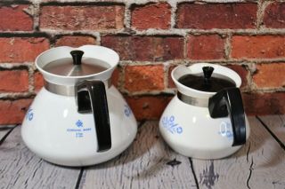 2 Vintage Corning Ware Blue Cornflower Coffee Tea Pots P - 104 6 Cups & 3 Cups 2