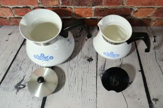 2 Vintage Corning Ware Blue Cornflower Coffee Tea Pots P - 104 6 Cups & 3 Cups 3