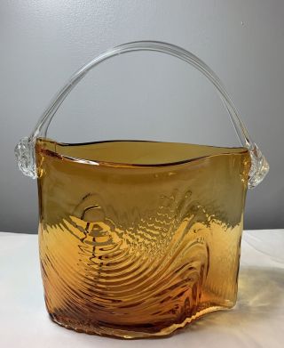 Murano Style Vintage Heavy Large Glass Amber Handbag Vase Hand Blown Decor Retro