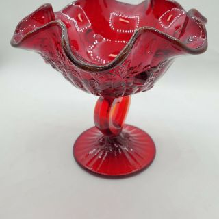 FENTON ART GLASS - Ruby red/amberina Roses Heart Stem Comport.  Valentine ' s gift 3