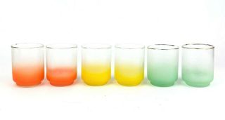 Vintage Set of 6 Libbey Juice Glasses with Satin Finish Orange,  Green,  Yellow 3