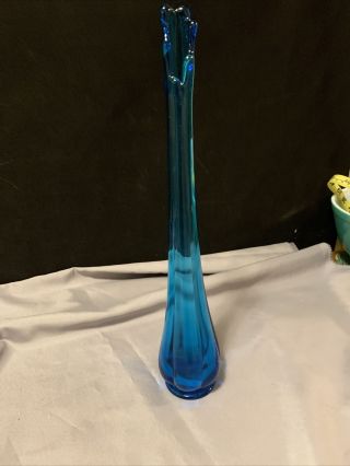 Vintage Viking Glass Epic Colonial Blue Swung Stretch Bud Vase 14”
