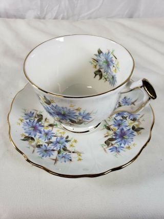 Aynsley Tea Cup & Saucer Blue Flowers.  Fine Bone China.