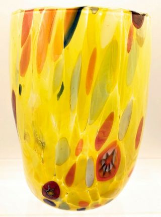 " Arlecchino " Murano Glass Stemless Wine Glass / Old Fashioned Glass - Yellow