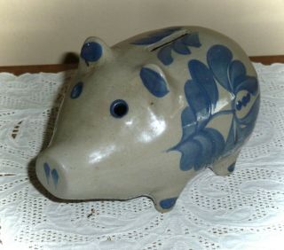 Bbp Beaumont Brothers Pottery Salt Glazed Blue Cobalt Piggy Bank