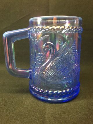 Fenton Art Glass Blue Carnival Swan Mug Made For Singleton Bailey Limited