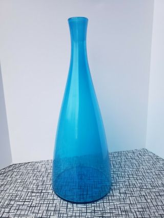 Blenko 920 Medium Turquoise Glass Decanter Vase MCM Vintage Retro (no stopper) 2
