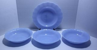 (4) Vintage Pyrex Delphite Blue Piecrust 9 " And 7 3/4 " Large Soup Bowls 1940`s