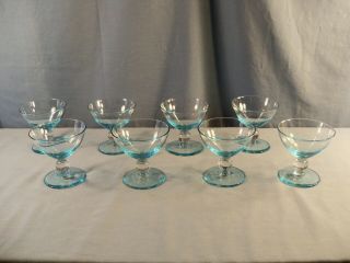 Set Of 8 Bryce Contour Cerulean Blue Sherbets Champagne Glasses Goblets