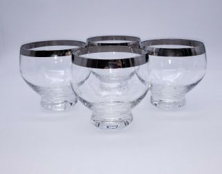 (4) Vintage Dorothy Thorpe Silver Rim Roly Poly 4 " Glasses Tumblers Mcm