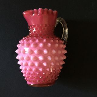 Fenton Hobnail Opalescent Pink/cranberry Syrup Pitcher With White Inner Coat