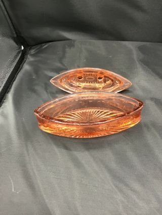 VINTAGE REMEMBER THE MAINE PINK DEPRESSION GLASS LIDDED CANDY DISH 3