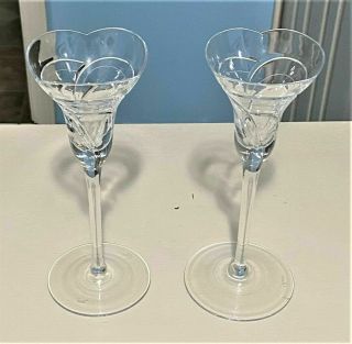 Set Of 2 Rogaska Maestro Candle Holders Clear Cut Crystal Glass Signed