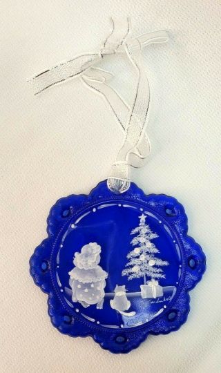 Fenton 100 Anniversary Cobalt Blue Christmas Ornament Mary Gregory Girl Cat Tree