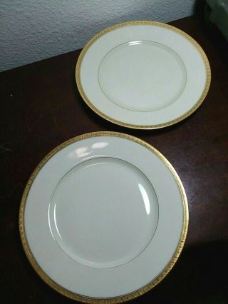 2 Black Knight/hohenberg Gold Encrusted Verge Edge Trianon Dinner Plates 10 "