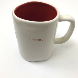 Rae Dunn Magenta Think Coffee Mug Tea Pottery Cup Red Inside Typewriter Print