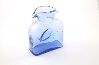 Vintage Blenko Glass Double Spouted Seeded Azure Water Jug Pitcher Carafe Bottle