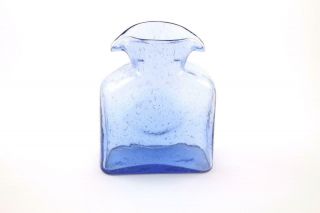 Vintage Blenko Glass Double Spouted Seeded Azure Water Jug Pitcher Carafe Bottle 2