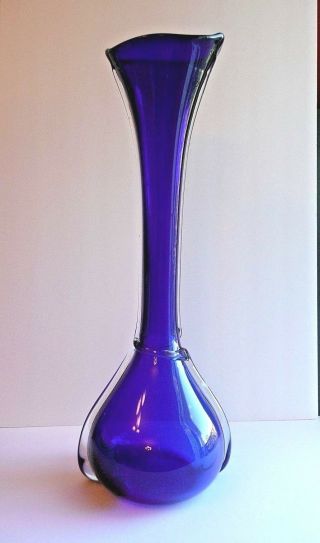 Large 21 " Tall Hand Blown Cobalt Blue Glass Vase