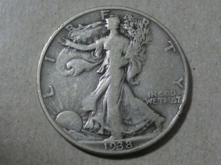 1938 - D Walking Liberty Half Dollar,  Semi - Key Date,  Antique Silver,