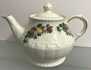 Ellgreave (div.  Of Wood & Sons) Ironstone Teapot - Fruit Pattern With Gold Trim