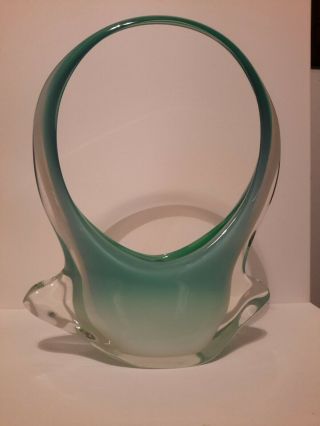 Fratelli Toso Murano Alabastro Opalescent Art Glass Basket Vase Vintage Mcm