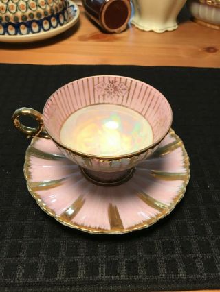 Royal Sealy Tea Cup & Saucer Japan Mother Of Pearl Lavender