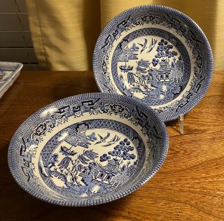 Churchill Blue Willow Pattern Set Of 2 Small Cereal Dessert Bowls 6 In Size