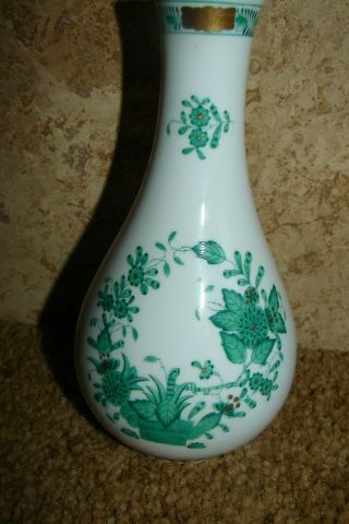 Herend Hungary Hand - Painted Porcelain Fine China 6” Bud Vase Green White