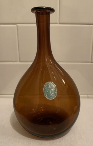 Vintage Blenko Colonial Williamsburg Blown Glass Amber Onion Bottle
