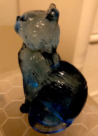 Sweet Mosser Glass Sitting Kitten Cat Figurine Cobalt Blue