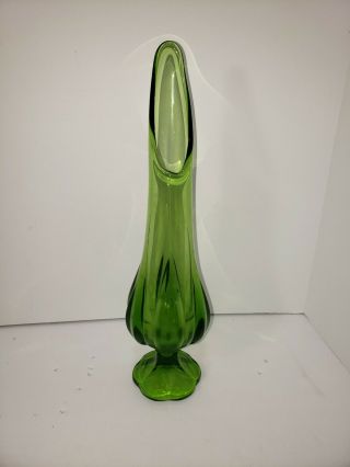Vtg Viking Glass Green Swung Footed 6 Petal Vase 14 "