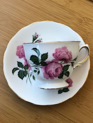 Royal Vale Bone China Teacup Saucer England Made White With Pink Roses