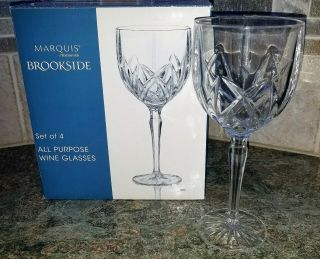 4 Marquis Waterford Brookside Lead Crystal 8 1/2 " Tall Wine Water Goblets Nib